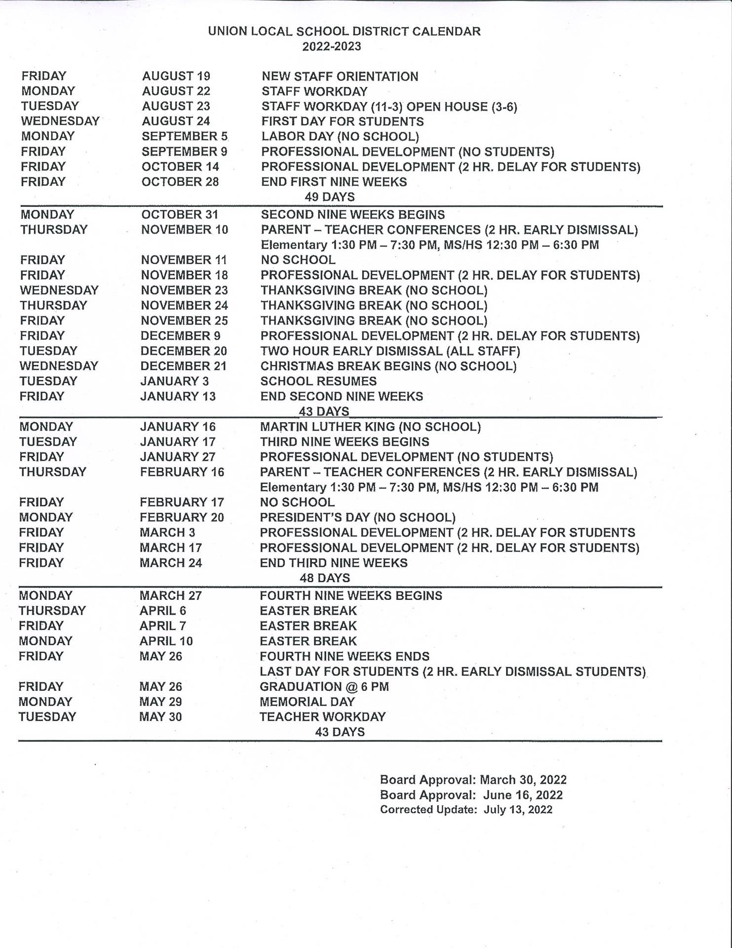 District Calendar