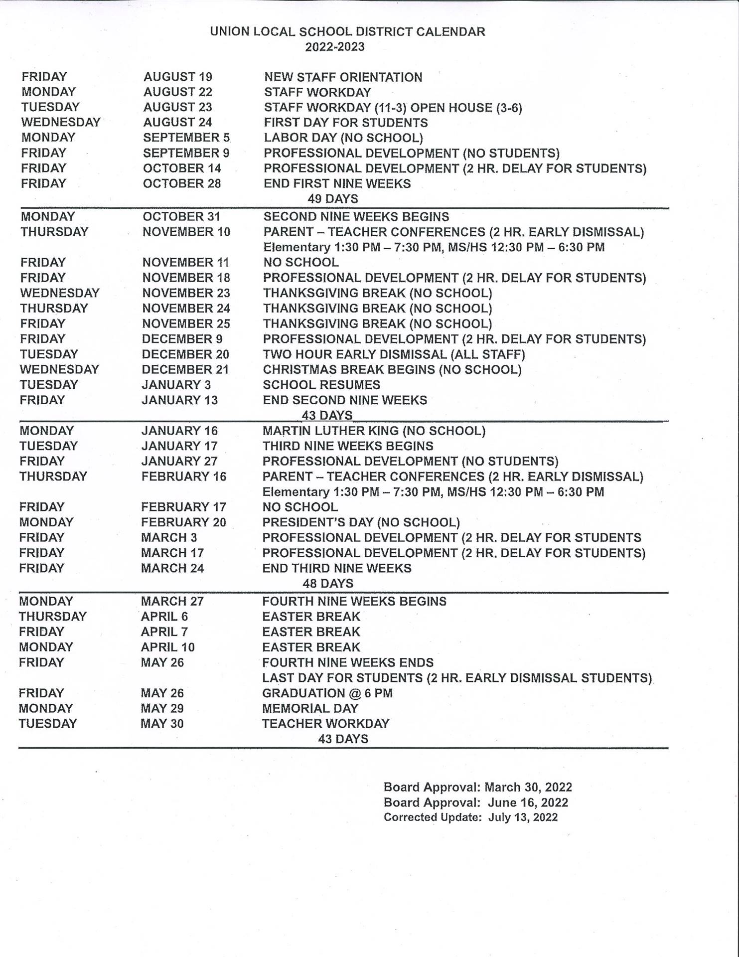 District Calendar 